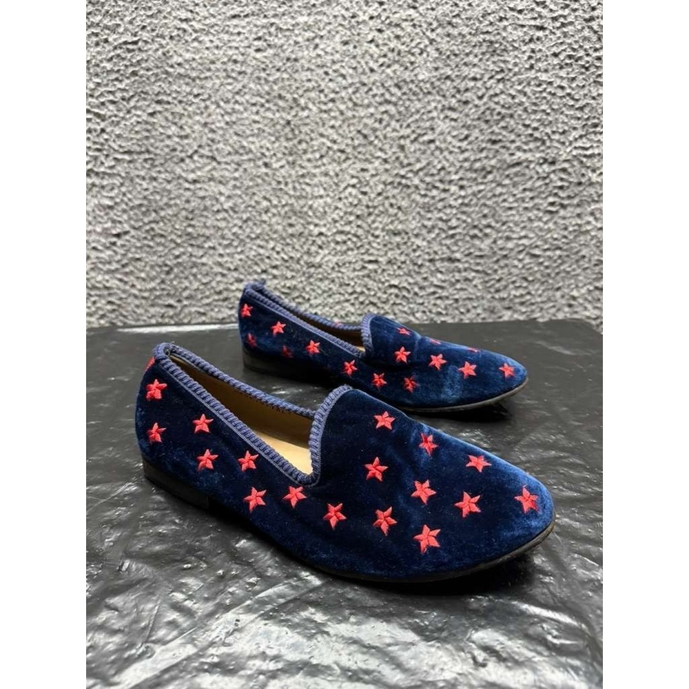 Del Toro Seeing Stars Embroidered Slip On Velvet Slippers Blue Mens Size 8.5 US